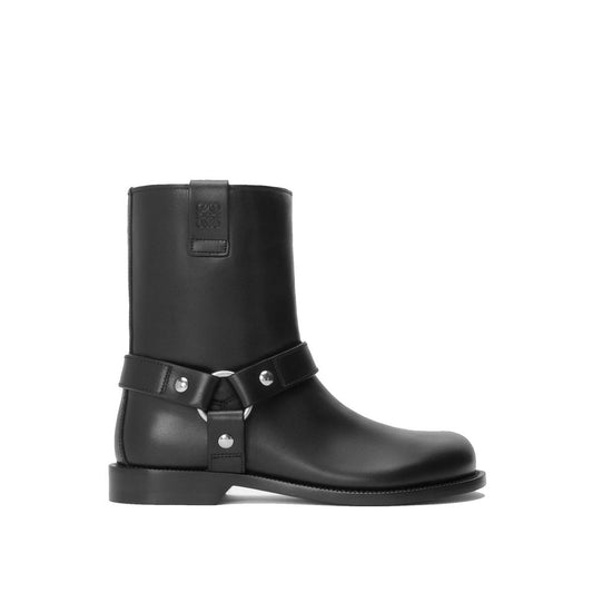 Loewe Black Calfskin Ankle Boots with Anagram embossing, 100% leather construction, round toe, Goodyear sole, for men, Italian-made.