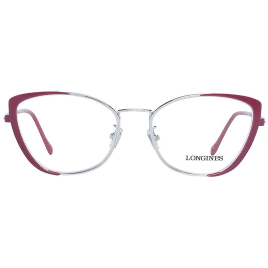 Longines Burgundy Women Glasses Frame, butterfly style, full-rim, size 54-17-140, made of metal & plastic, with demo lenses.
