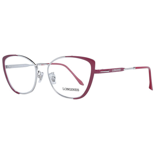 Longines Burgundy Women Glasses Frame in metal and plastic, butterfly style, full-rim, demo lenses.