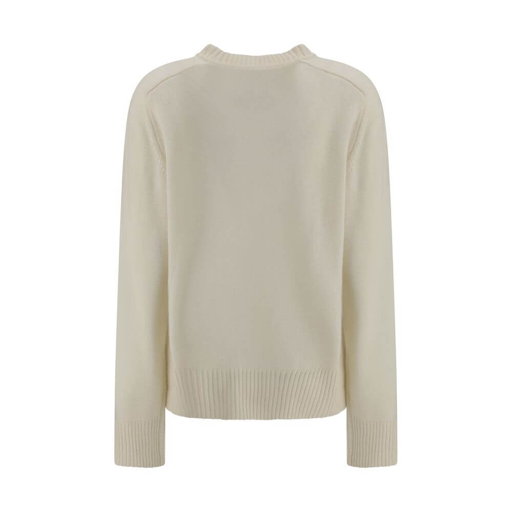 Back view of Loulou De Saison Cream Cashmere Cashmere Sweater with ribbed hem and regular fit, made from 100% Kashmir.