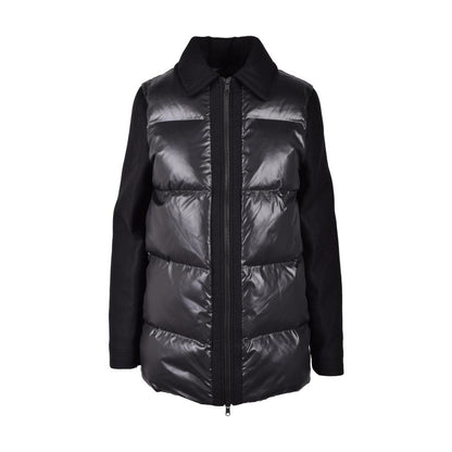 Love Moschino Black Polyester Clothing women's puffer jacket with padded panels and smooth sleeves, full-length front zip.