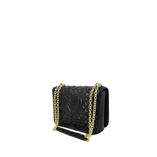 Love Moschino Black Polyethylene Handbag, quilted design, golden chain for shoulder or crossbody wear, elegant and versatile accessory