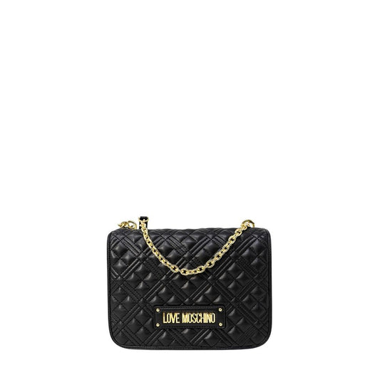 Love Moschino Black Polyethylene Handbag with quilted design and golden chain for elegant and versatile styling.