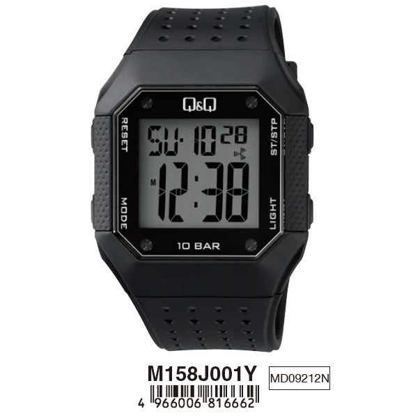 Q&Q Mod. GENT DIGITAL MULTIFUNCTION wristwatch with black resin case and rubber strap. Water resistant 10 ATM.