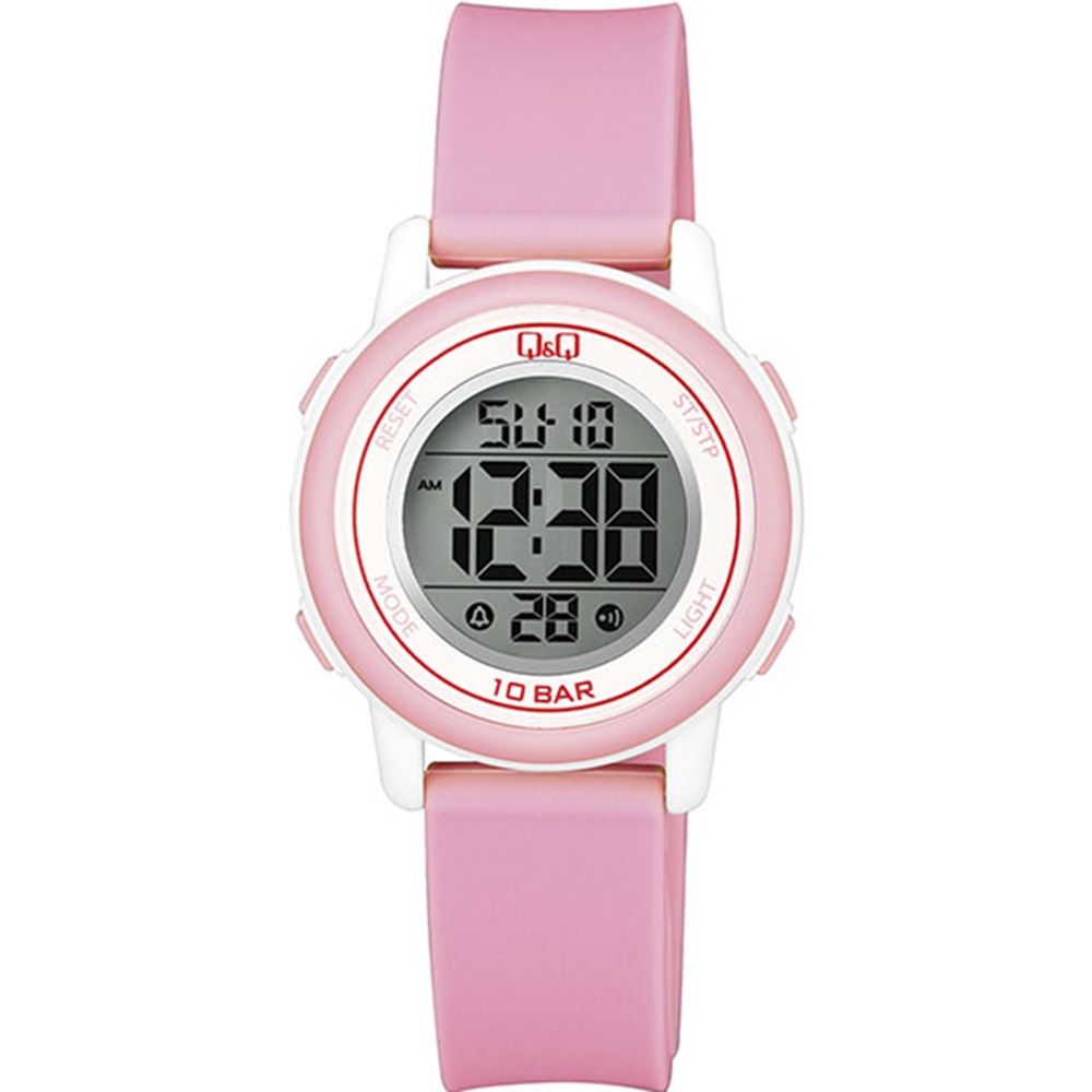 Q&Q Mod. DIGITAL DAY DATA 24H unisex wristwatch, 10 ATM water resistant, 34mm plastic case, pink silicone strap, quartz movement