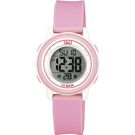 Q&Q Mod. DIGITAL DAY DATA 24H unisex wristwatch, 10 ATM water resistant, 34mm plastic case, pink silicone strap, quartz movement