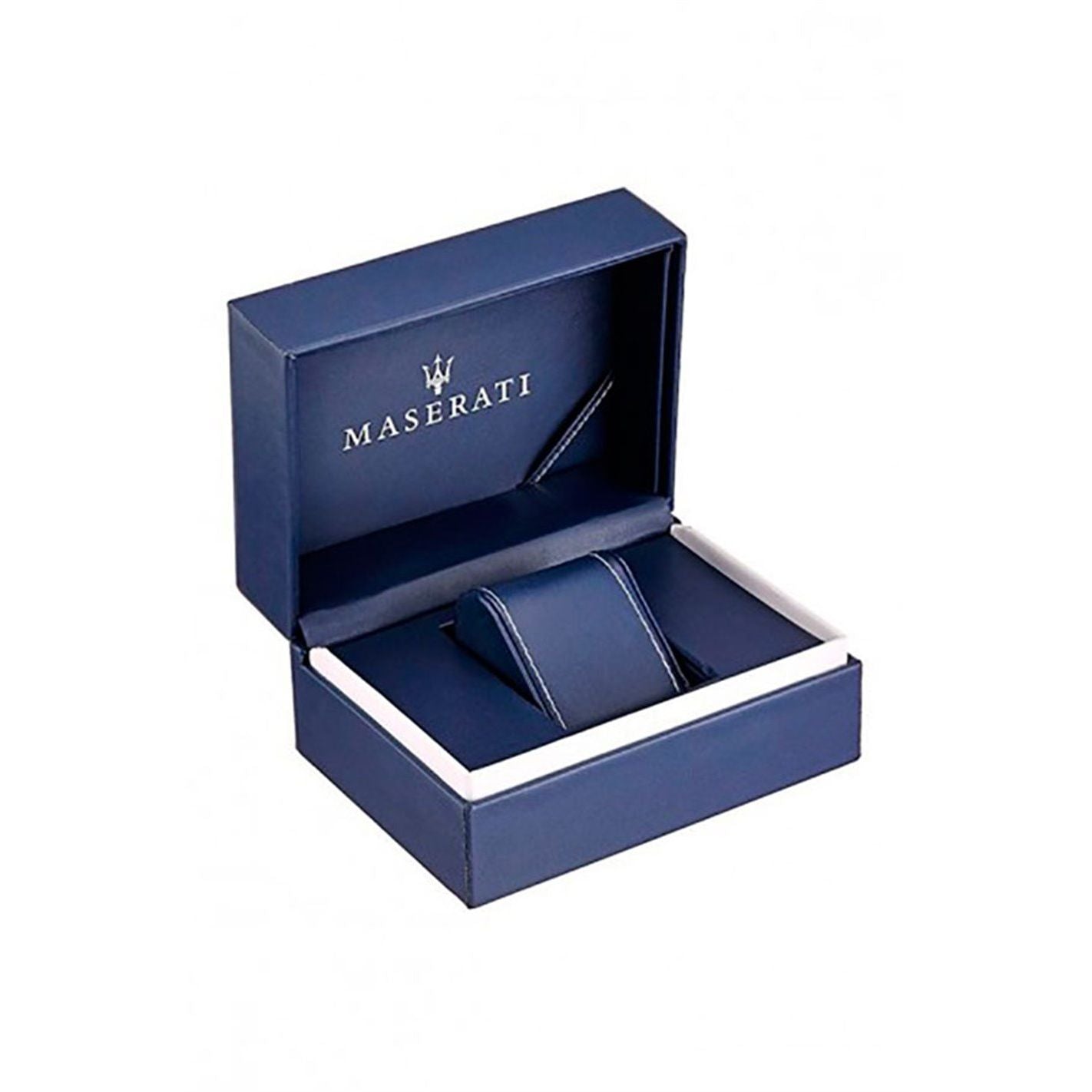 MASERATI MOD. R8823118011 watch box, blue packaging for gentleman's automatic wristwatch, showcasing luxury and craftsmanship.