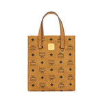 MCM Aren Mini Tote Handbag with logos, leather trim, metal plaque, removable strap, 19x19x9 cm, made in Korea, South.