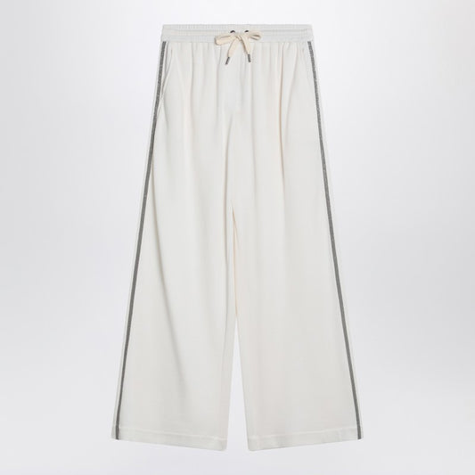 Brunello Cucinelli Wide white trousers in cotton and silk