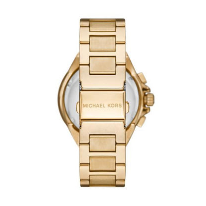 MICHAEL KORS Mod. CAMILLE wristwatch with gold stainless steel strap, quartz movement, and chronograph functions