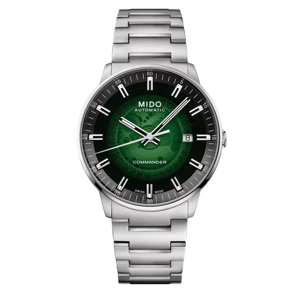 MIDO MOD. M021-407-11-411-03 watch with green dial and stainless steel bracelet
