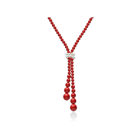 MILUNA Mod. CLD3658 red beaded necklace with decorative pearl detail, elegant jewelry piece by Miluna.