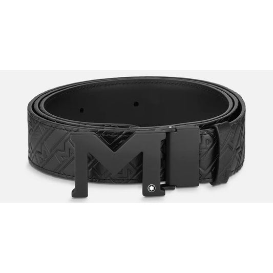 MONTBLANC LEATHER Mod. M BUCKLE EMBOSSED REVERSIBLE LEATHER BELT for gents in official packaging.