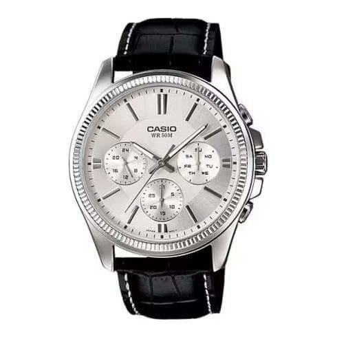CASIO Mod. DAY DATE MULTIFUNCTION,  LEATHER - WHITE WATCHES CASIO COLLECTION & VINTAGE Light Gray