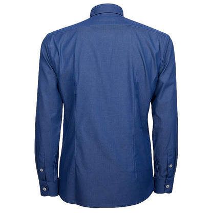 Back view of Made in Italy Blue Cotton Men's Shirt, showcasing fine Italian craftsmanship and elegant design.