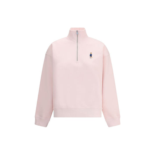 Maison Kitsuné Multicolor Cotton Sweatshirt with high neck, zip closure, and Dressed Fox patch detailing, showcasing a ribbed collar and cuffs.