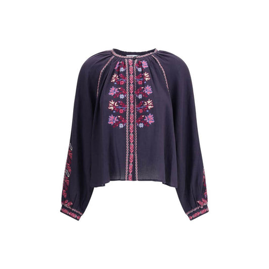 Marant Etoile Blue Cotton Blouse with embroidered details and raglan sleeves for a boho-chic look