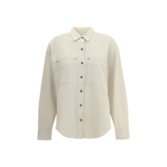 Marant Etoile White Cotton Dress Shirt with classic collar, button closure, and front patch pockets for a casual utilitarian look.