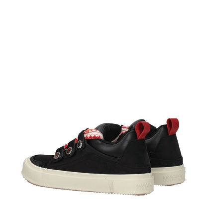 Marcelo Burlon Black Leather Low Top Sneakers, vintage look with red accents, rubber sole.