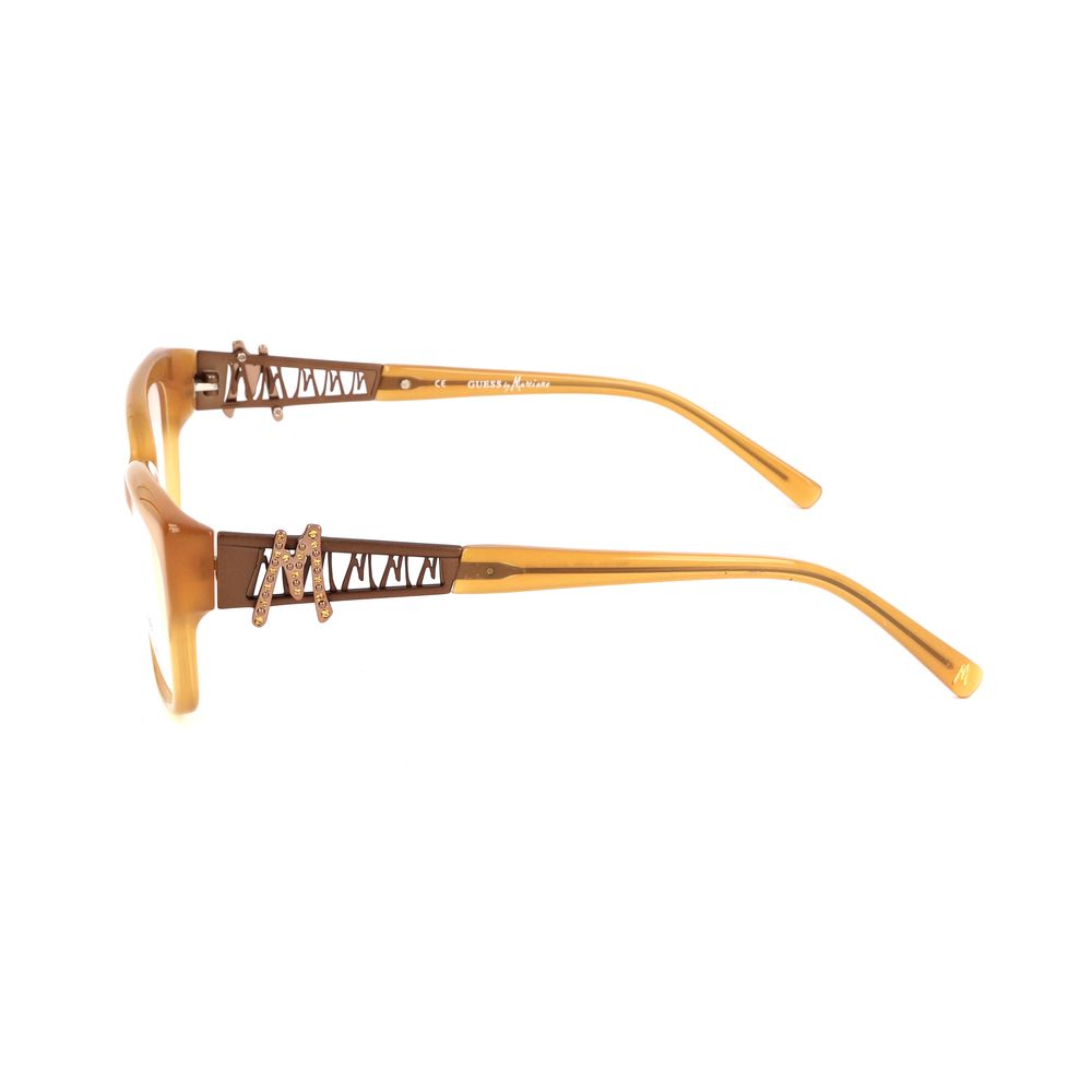 Marciano by Guess Orange Plastic Frames - Amber unisex glasses, size 52/16/135 mm, side view showcasing temple design.
