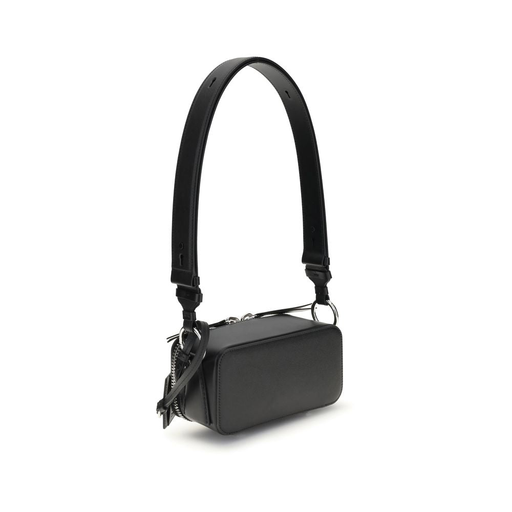 Margiela Black Calf Leather Bos Taurus Shoulder Bag with adjustable strap and four-stitch logo.