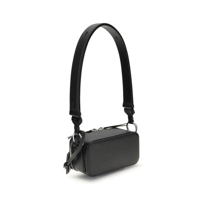 Margiela Black Calf Leather Bos Taurus Shoulder Bag with adjustable strap and four-stitch logo.