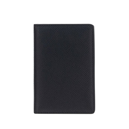 Margiela Black Calf Leather Bos Taurus Wallet with grained texture, internal card slot, and brand embroidery, made in Italy.