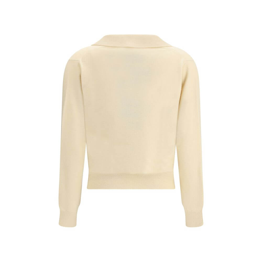 Maison Margiela Cream Fleece Wool Sweater featuring a classic collar and ribbed hem in creamy virgin wool for AW25.