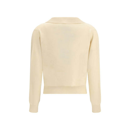Maison Margiela Cream Fleece Wool Sweater featuring a classic collar and ribbed hem in creamy virgin wool for AW25.