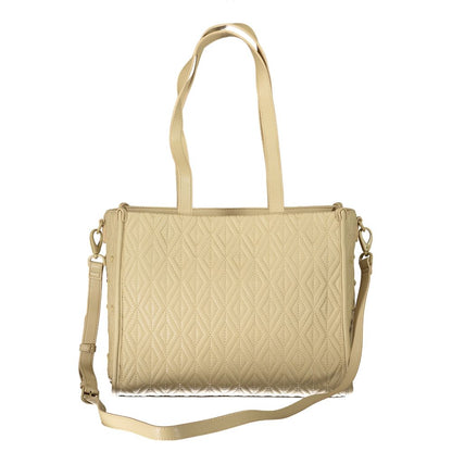 Mario Valentino Beige Polyester Handbag with two shoulder handles and adjustable strap.
