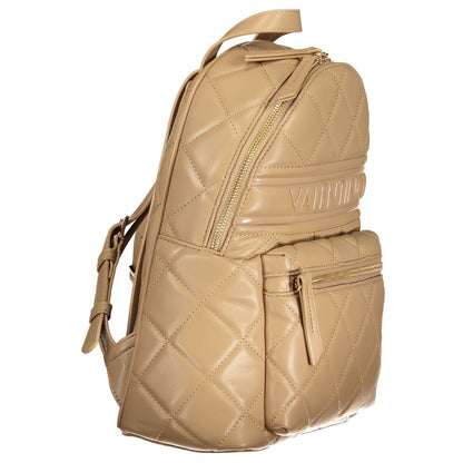 Mario Valentino Beige Polyethylene Women Backpack with quilted design, featuring external pocket and zipper for convenient style and storage.