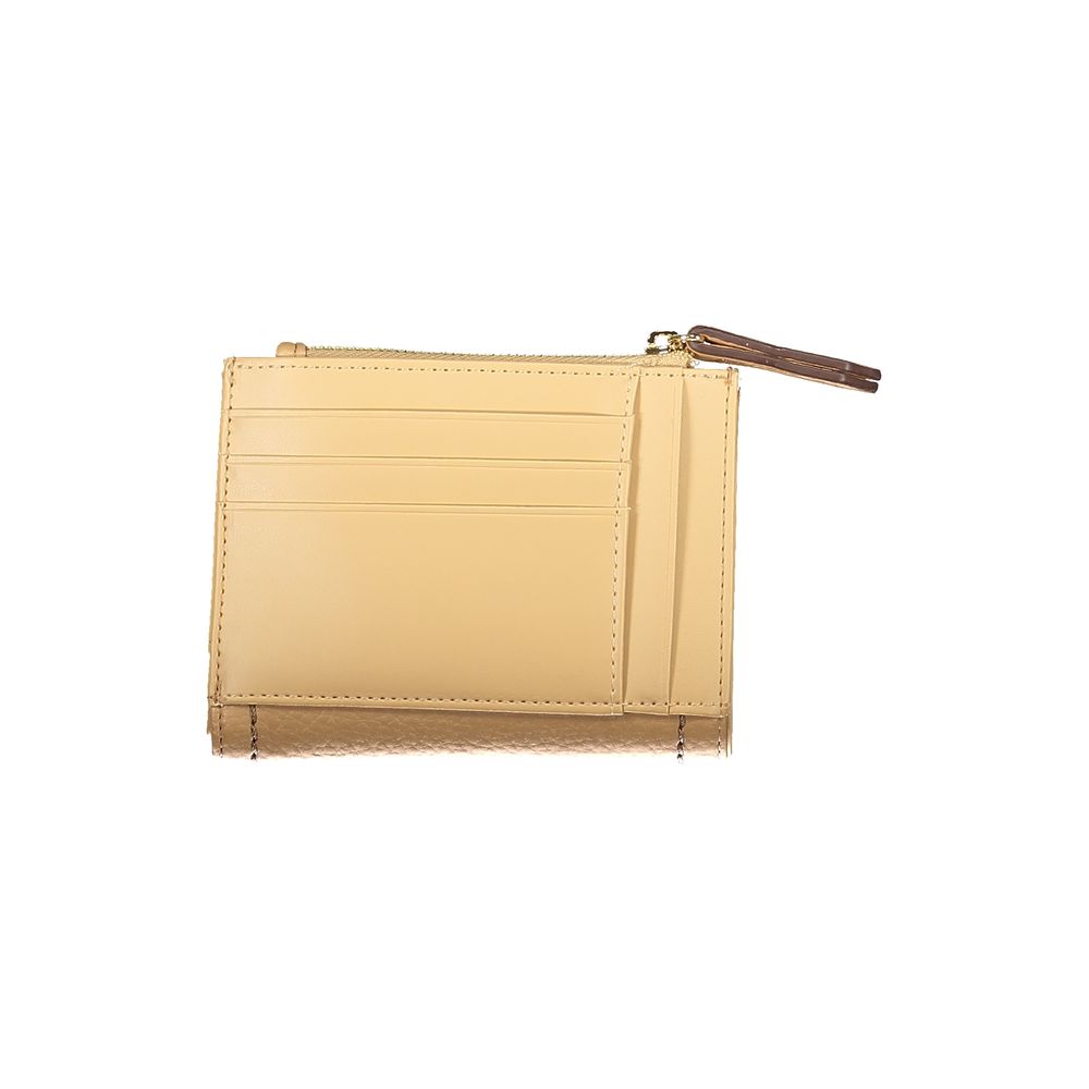 Mario Valentino Beige Polyethylene Women Wallet with multiple card slots and zip closure, showcasing elegant beige exterior design.
