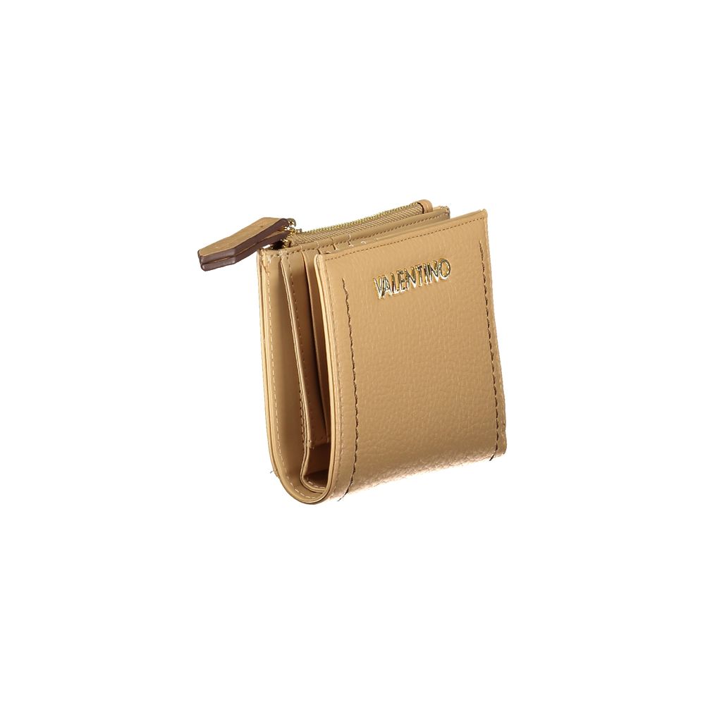 Mario Valentino Beige Polyethylene Women Wallet with 5 compartments and zip purse, luxury branded logo, and elegant design.