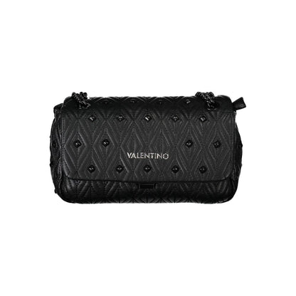 Mario Valentino Black Polyester Handbag with chain shoulder strap, two internal pockets, contrasting details, zip and clip closure.