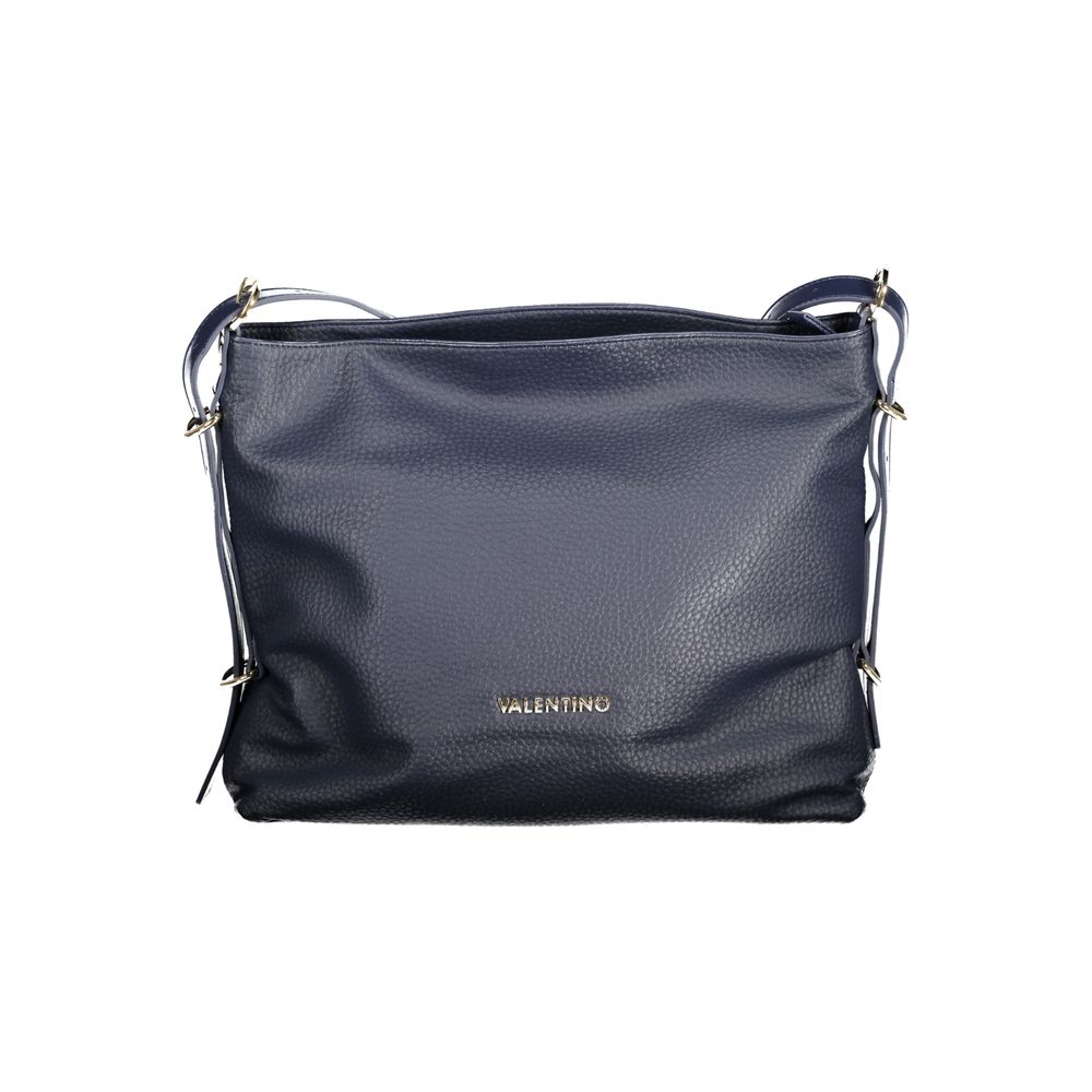Mario Valentino Blue Polyethylene Handbag with adjustable shoulder handle, contrasting details, logo, and zip closure.