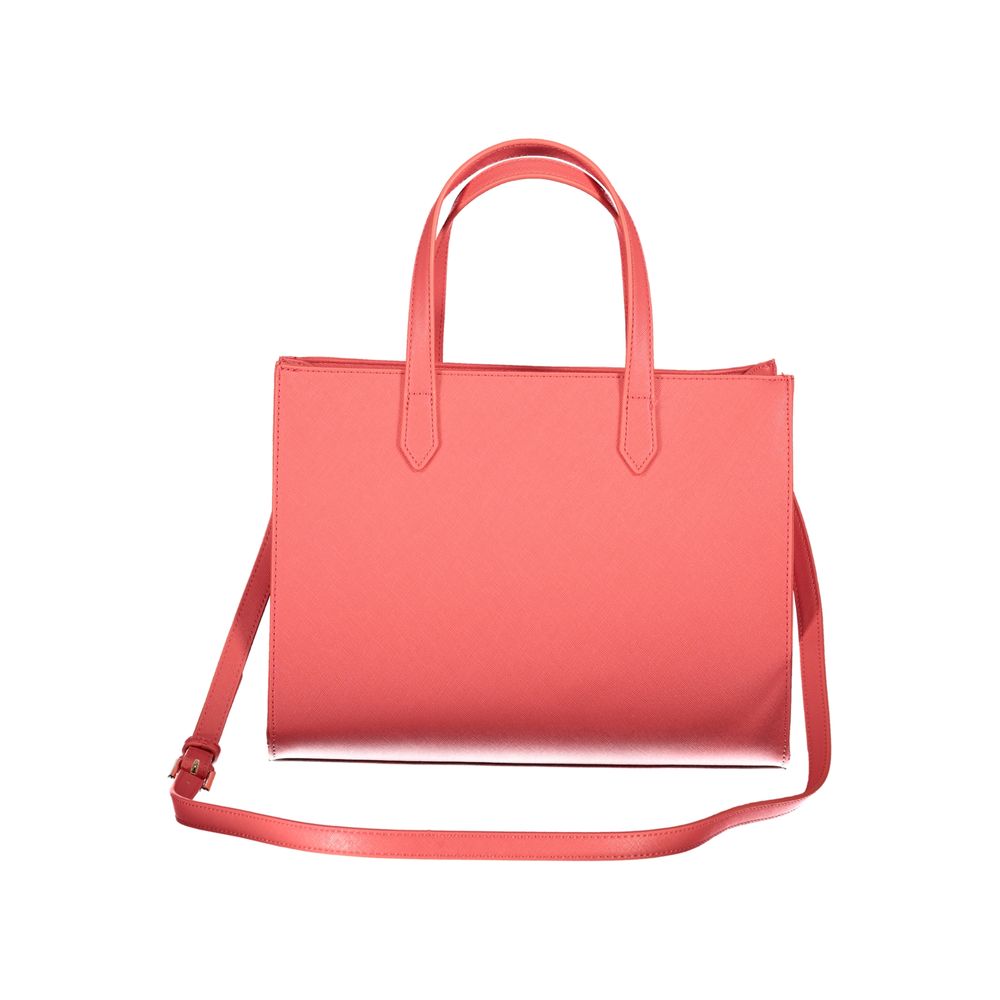 Mario Valentino Pink Polyethylene Handbag with handles, adjustable strap, internal pockets, zip closure, and logo detail.