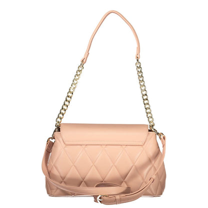 Mario Valentino Pink Polyethylene Women Handbag with chain handle and removable strap, featuring chic quilted design.