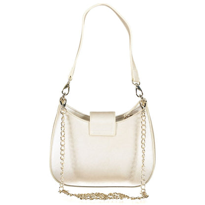 Mario Valentino Silver Polyethylene Women Handbag with chain strap and removable shoulder handle, elegant design with zip closure.