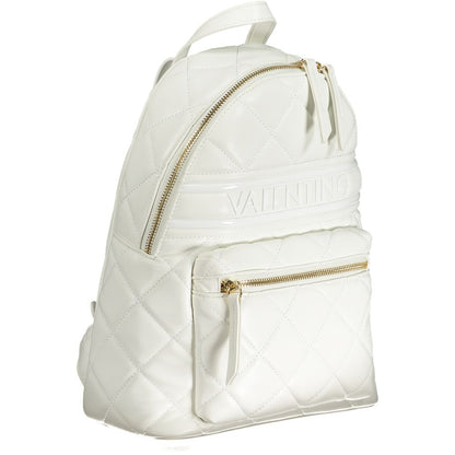Mario Valentino White Polyethylene Backpack with adjustable straps, external pocket, and logo detail.