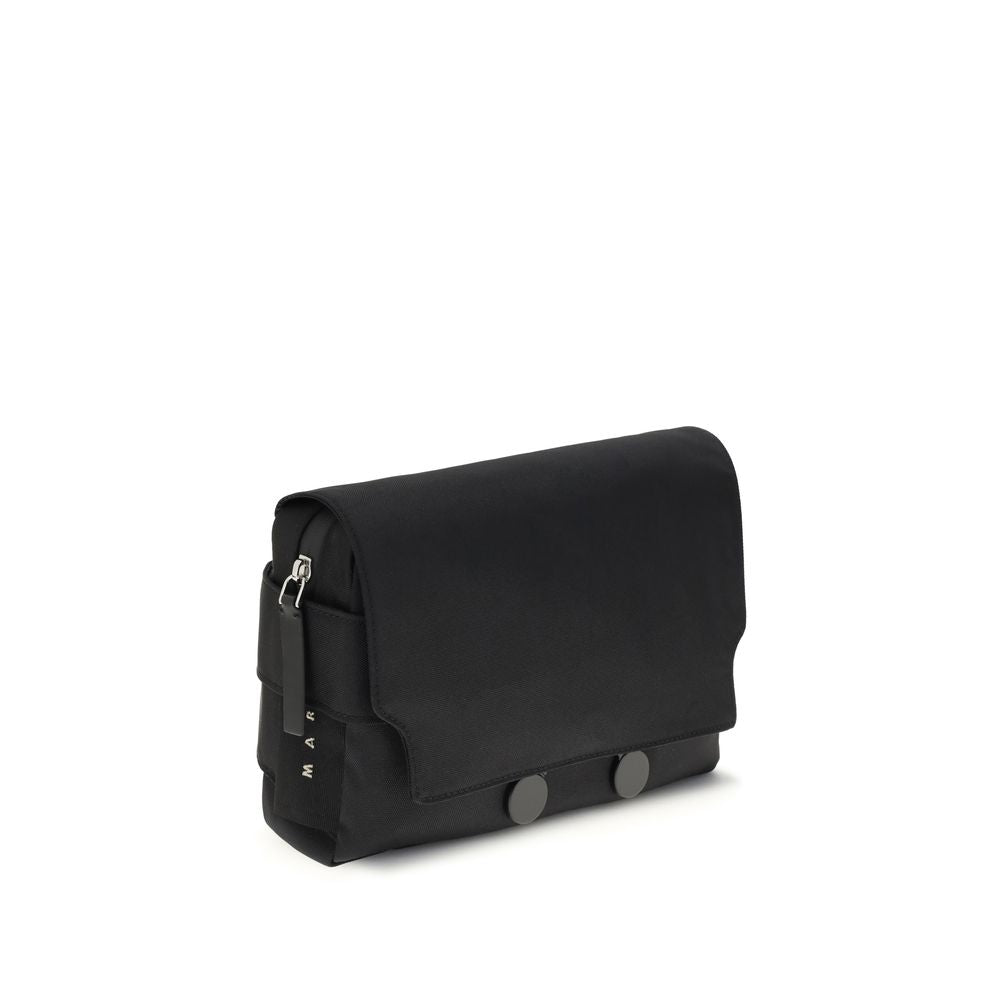 Marni Black Polyamide Clutch Bag with satin metal magnetic closure and exterior flat pocket for urban style and functionality.