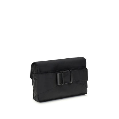 Marni Black Polyamide Clutch Bag with satin metal magnetic closure and exterior flat pocket for essentials.