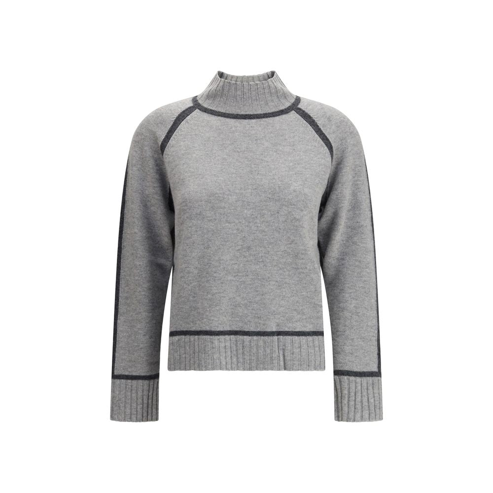 Max Mara Gray Wool Sweatshirt with high neck and ribbed edges, crafted in wool and cashmere blend, offering warmth and elegance.