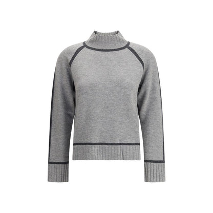Max Mara Gray Wool Sweatshirt with high neck and ribbed edges, crafted in wool and cashmere blend, offering warmth and elegance.