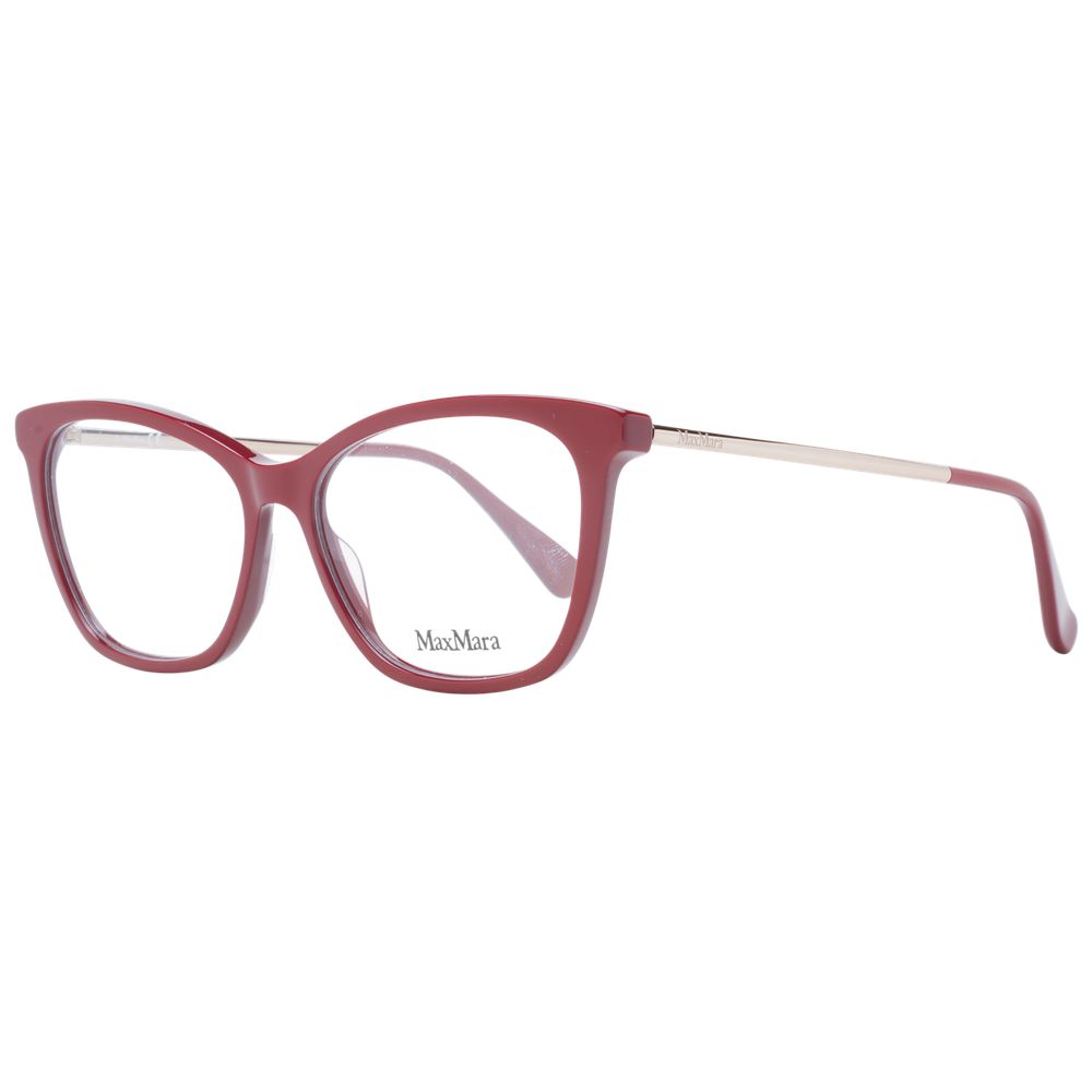 Max Mara Red Women Glasses Frame in plastic full-rim butterfly style, includes branded case, lens width 54mm, temples length 140mm.