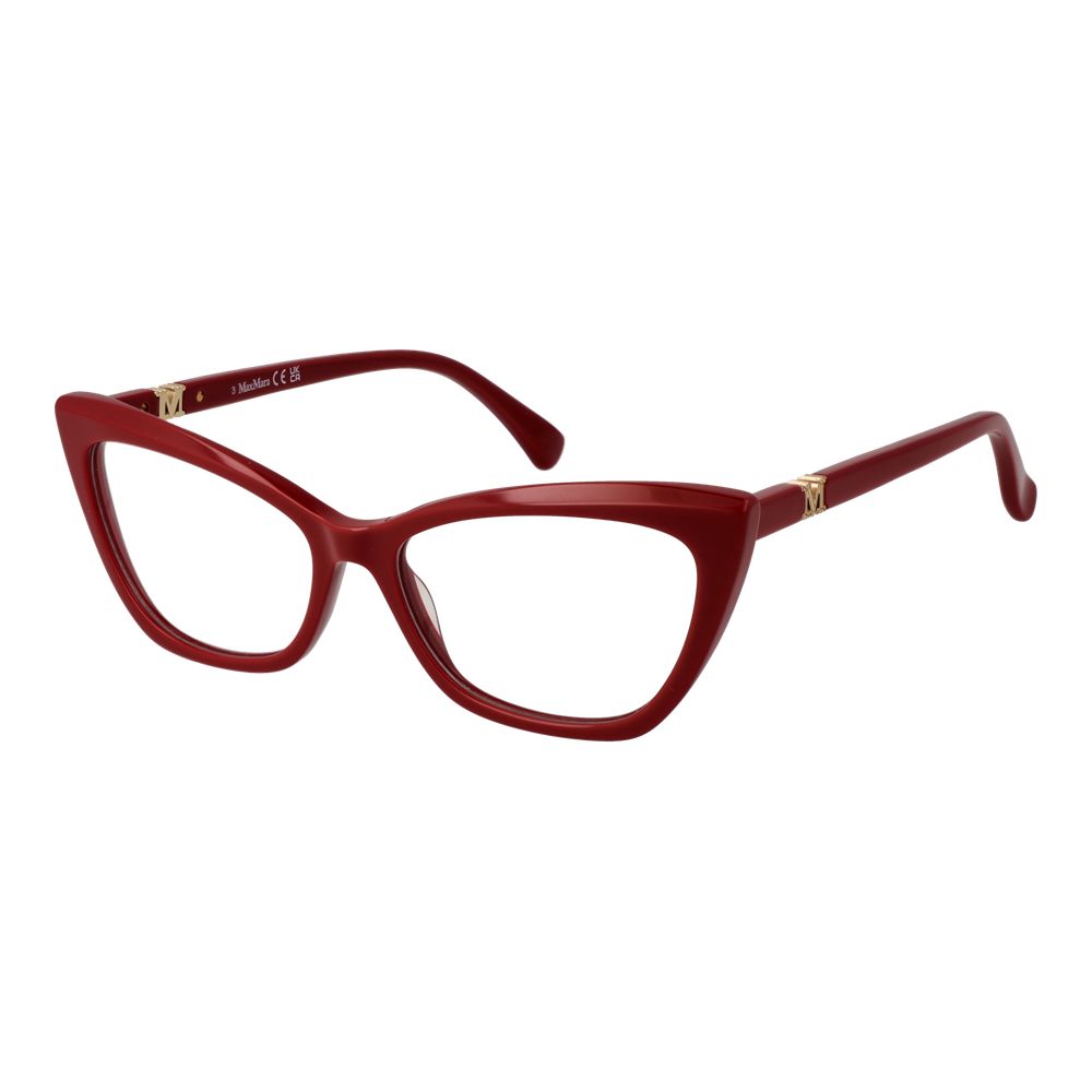 Max Mara Red Women Glasses Frame in plastic full-rim butterfly style, includes branded case, lens width 54mm, temples length 140mm.