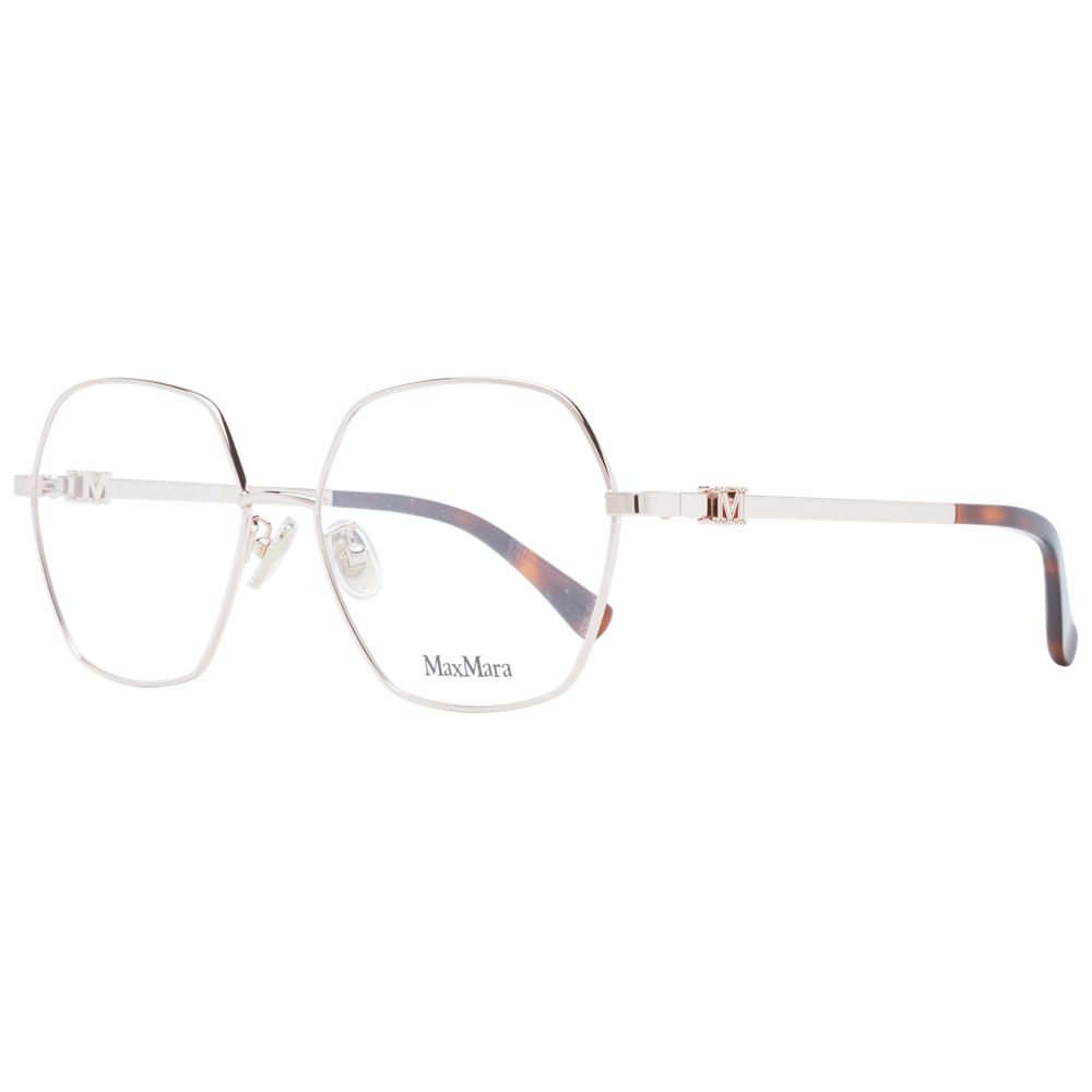 Max Mara Rose Gold Metal Glasses (Frames) full-rim design for women, featuring rose gold metal frame and demo plastic lenses, includes branded case.