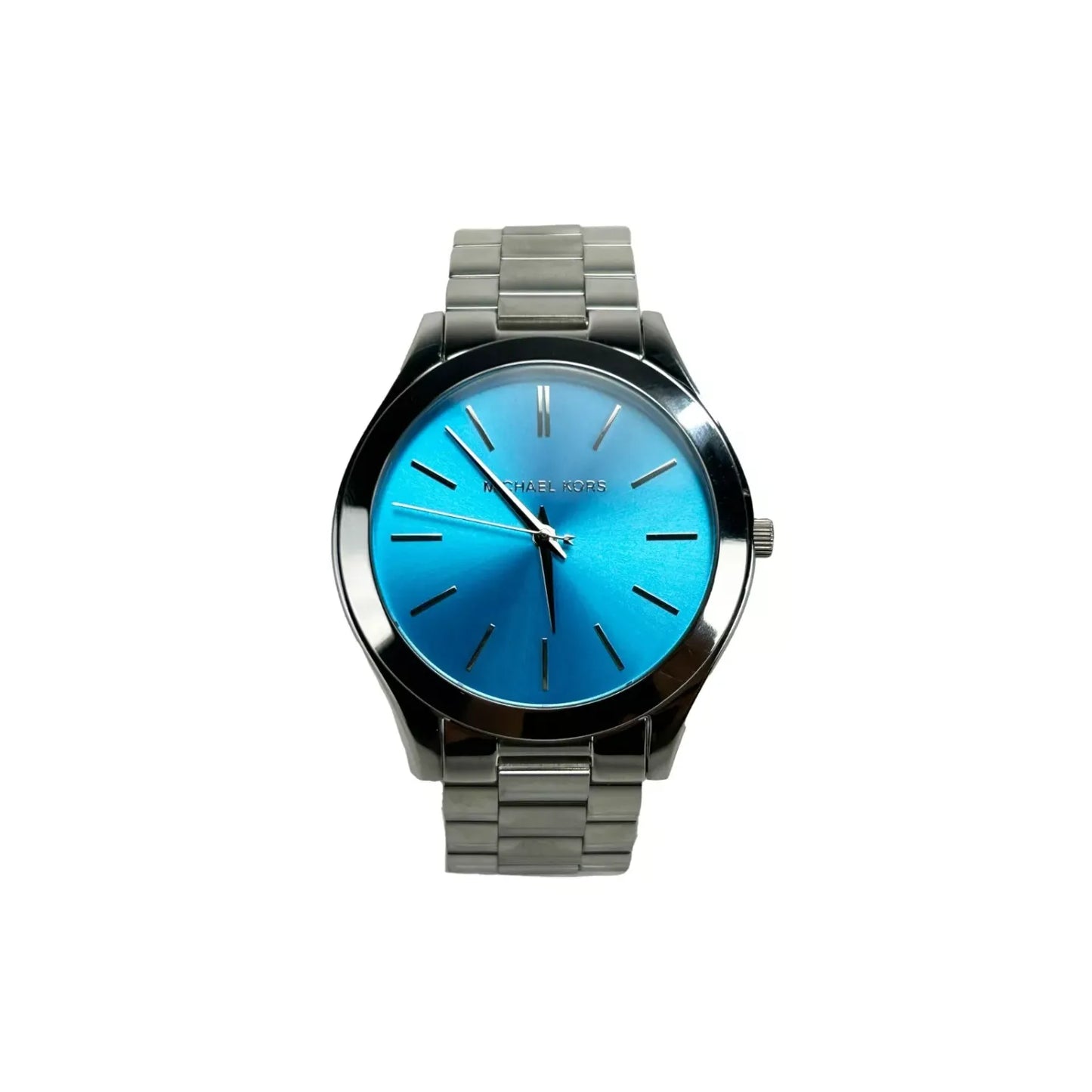 Michael Kors Slim Runway Stainless Steel Watch Blue Silver MK3292 NO BOX, featuring a minimalistic design and 42mm case size.