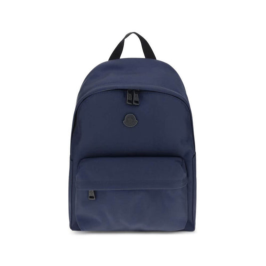 Moncler Blue Nylon Backpack with zippered pockets and leather trim for elegance and durability.