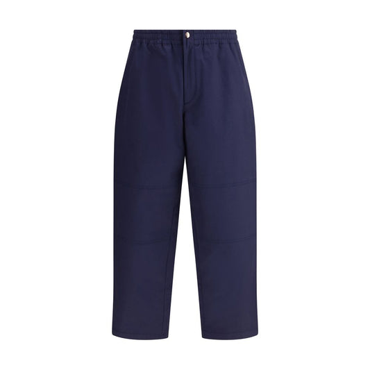 Moncler x Donald Glover Blue Cotton Casual Pants with elastic waistband, drawstring leg, and side welt pockets from Moncler Genius line.