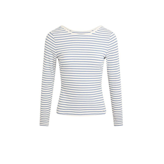 Morgan De Toi White Viscose Long Sleeve T-Shirt with horizontal stripes and deep back neckline